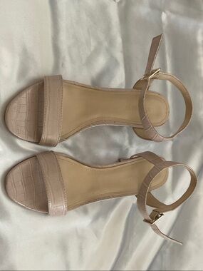 Nine West Croc-Embossed Ankle-Strap Sandals in Nude Pink